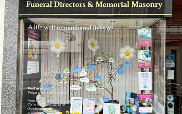 Front of branch decorated for Mental Health Awareness Week